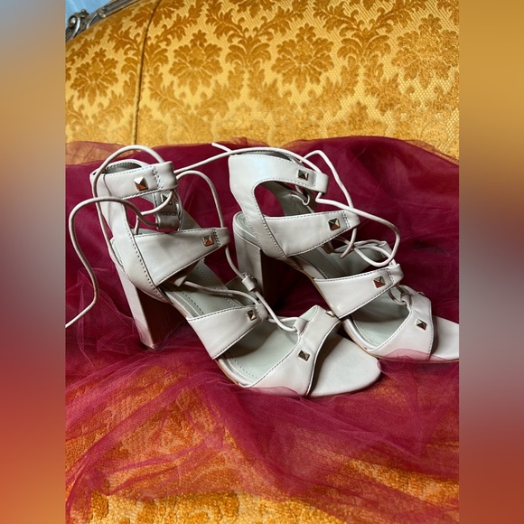 Vince Camuto Shoes - Vince Camuto chunky open toed heels with gold studs Size 6 1/2